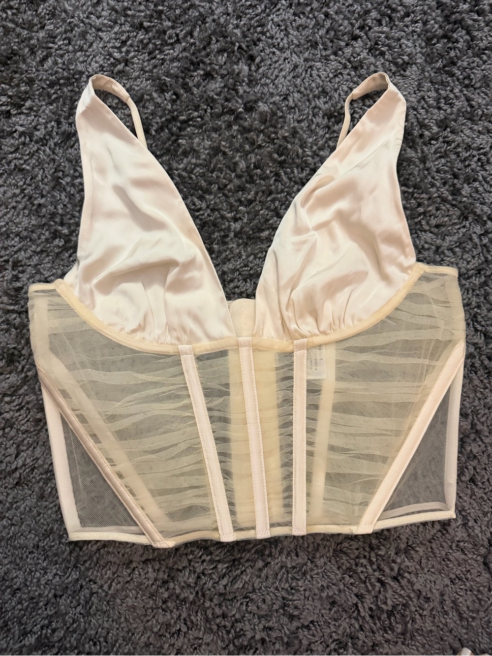 Zara White Cream Mesh Corset Crop Top - Picture 5 of 9
